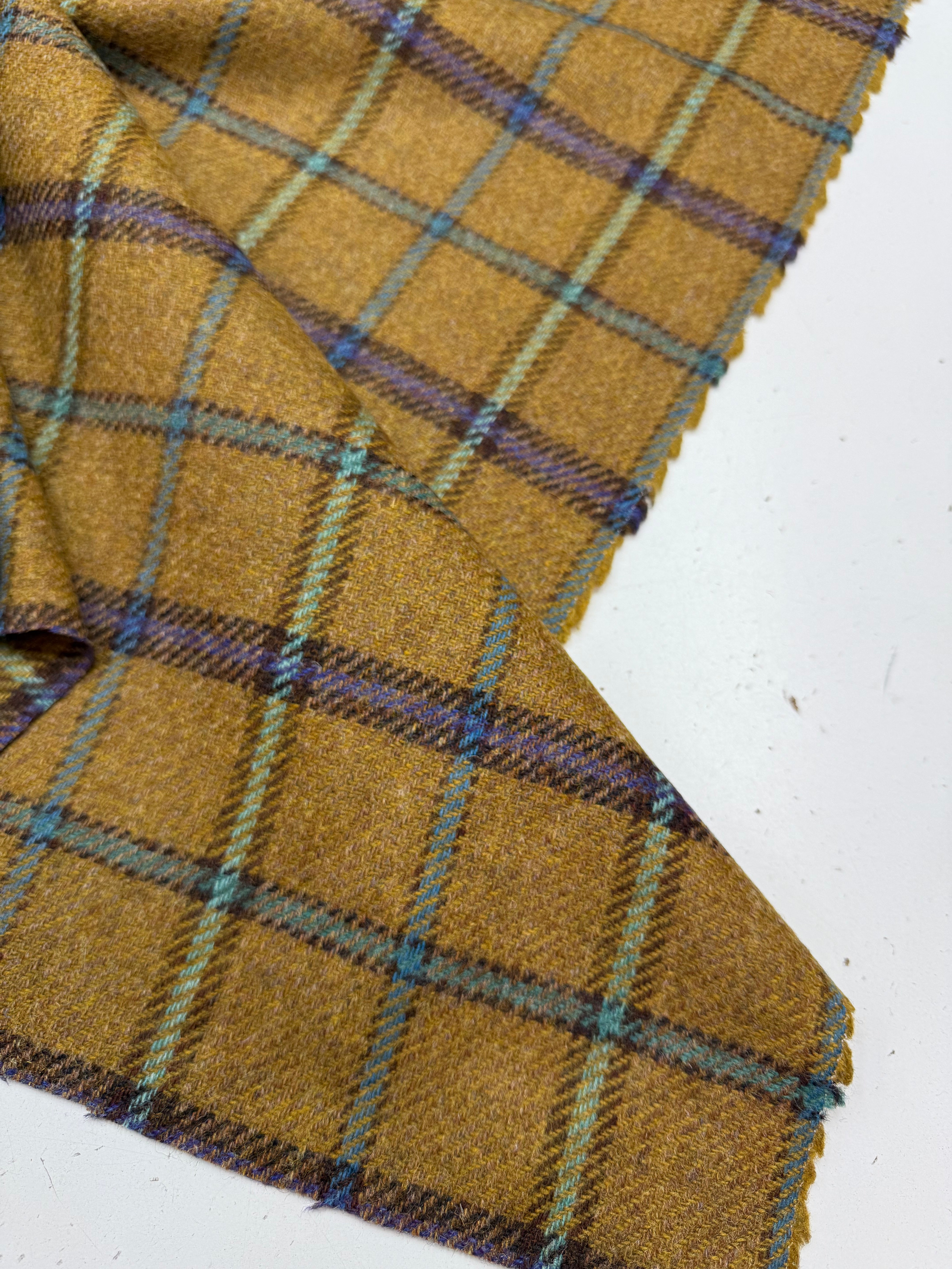 Wool check ochre beige blue shades 3.