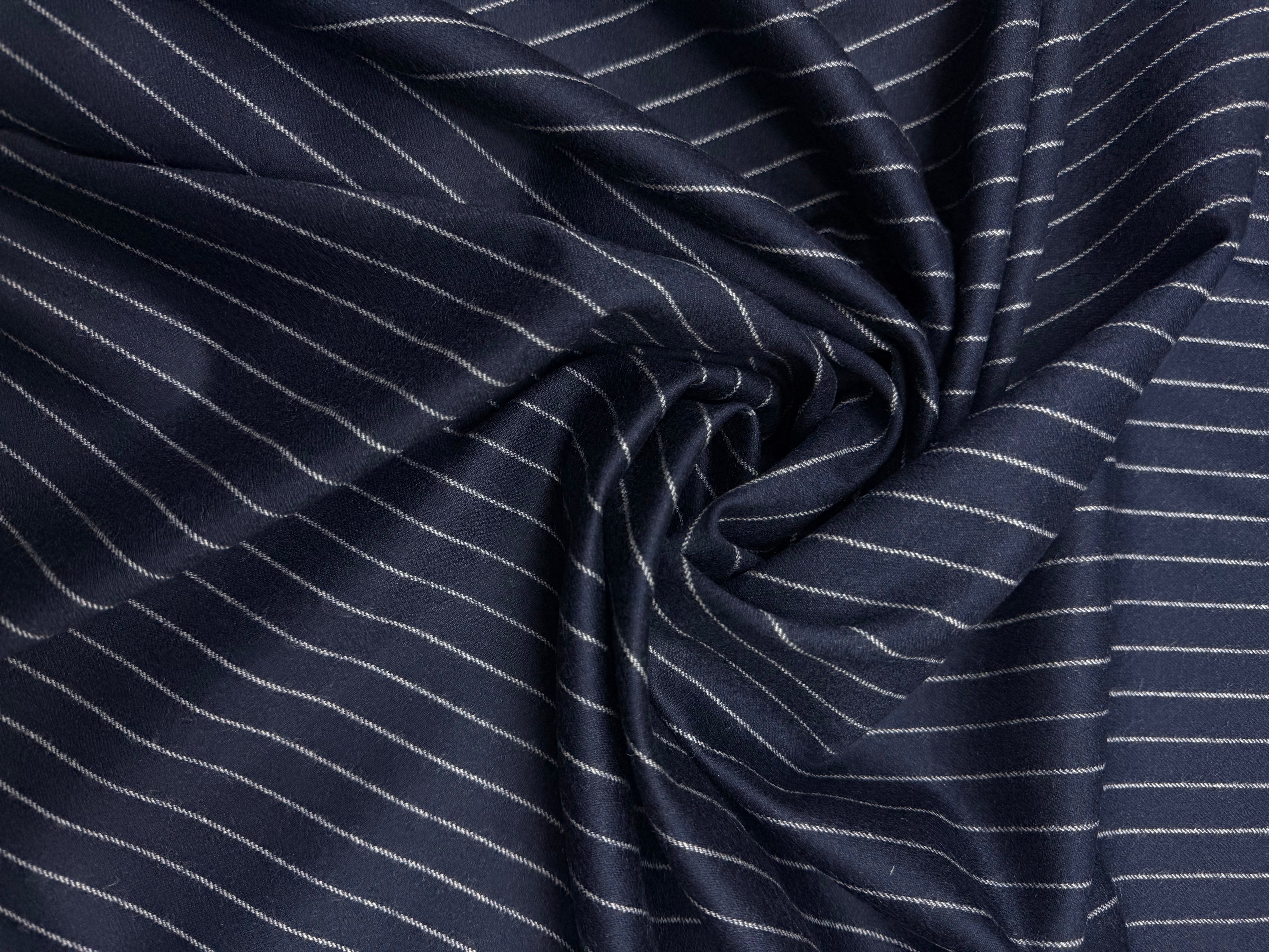 Wol pantalon dikte flanel pinstripe marine ecru