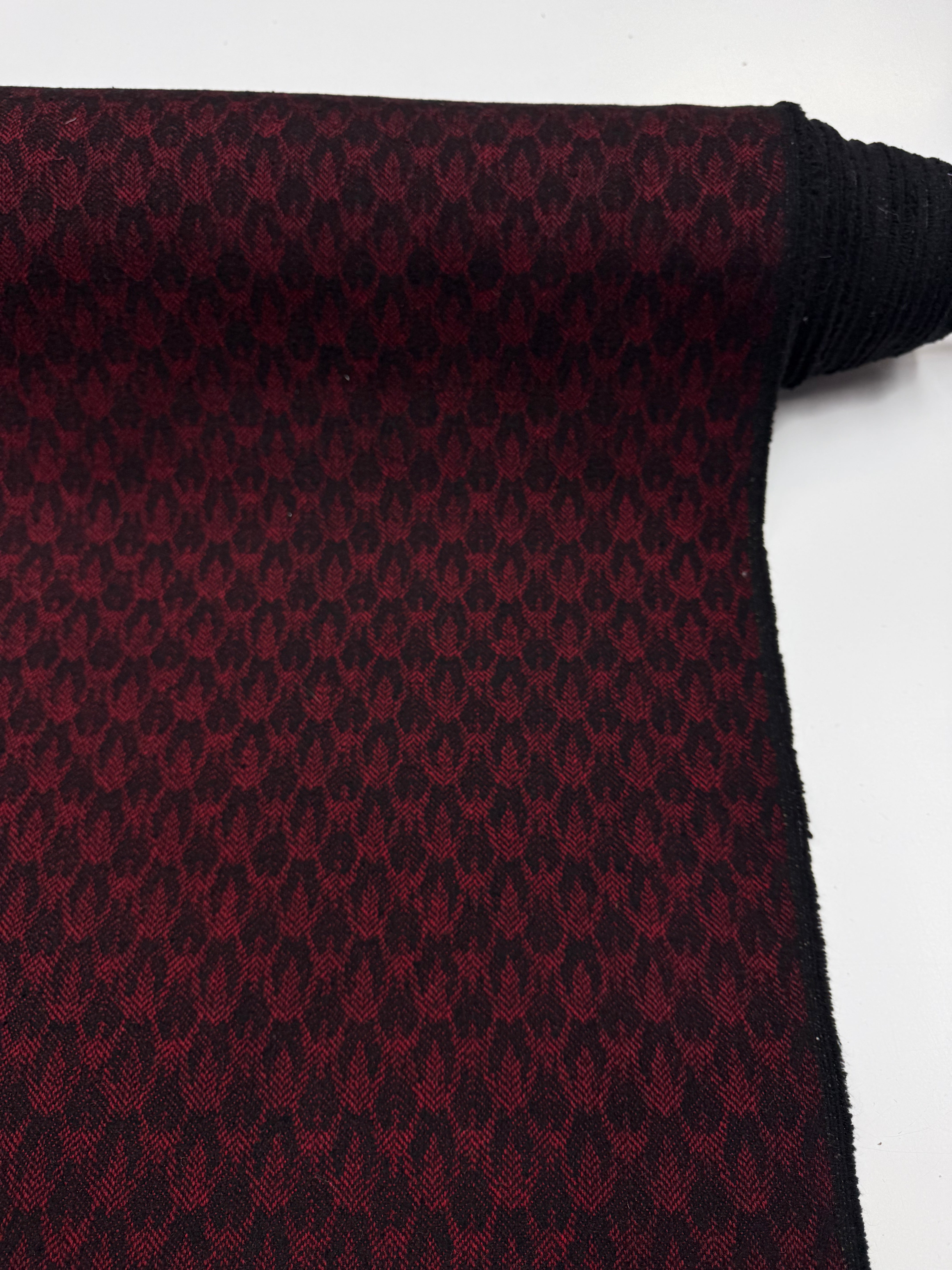 Wool jacquard woven red black