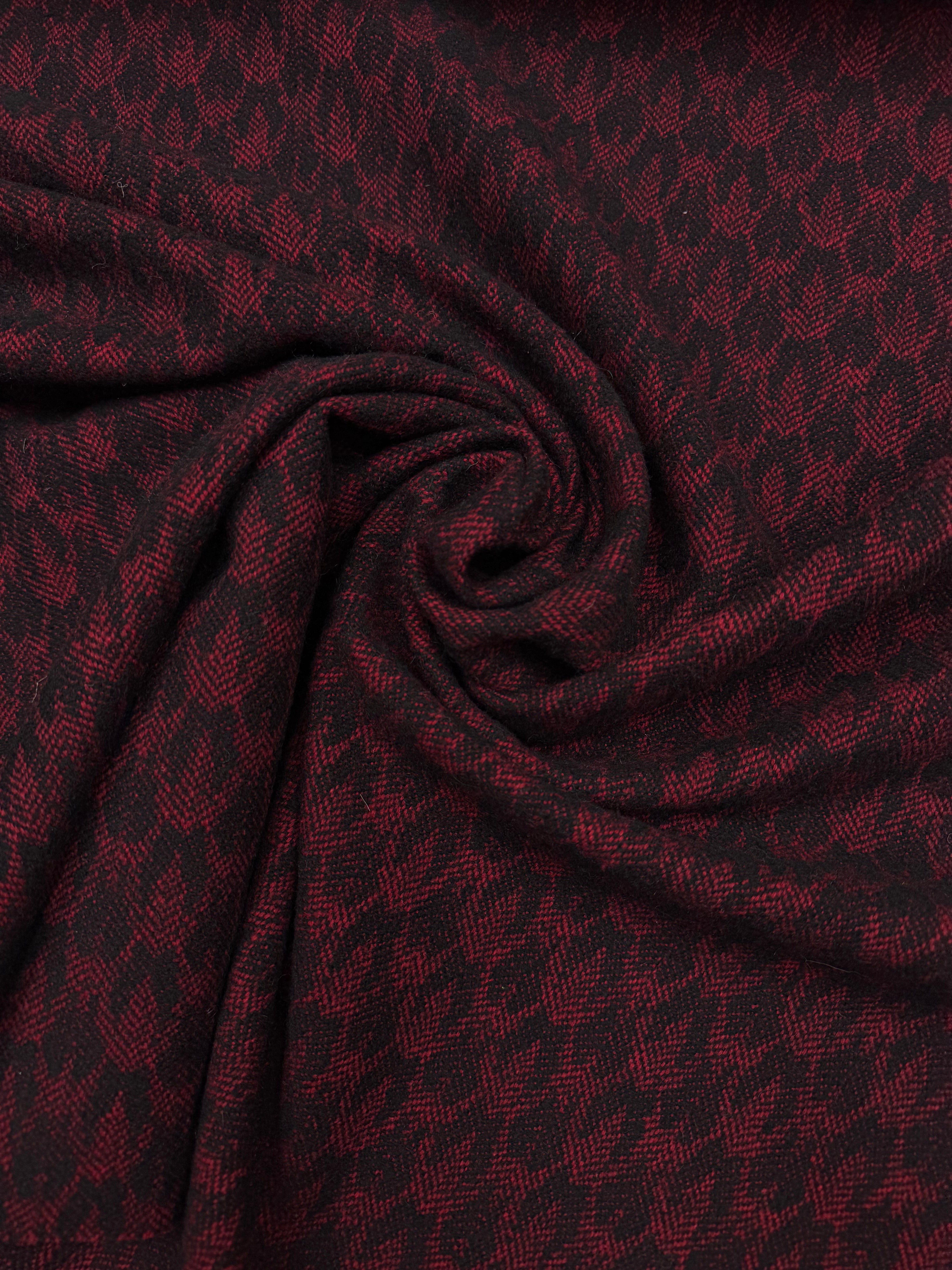 Wool jacquard woven red black