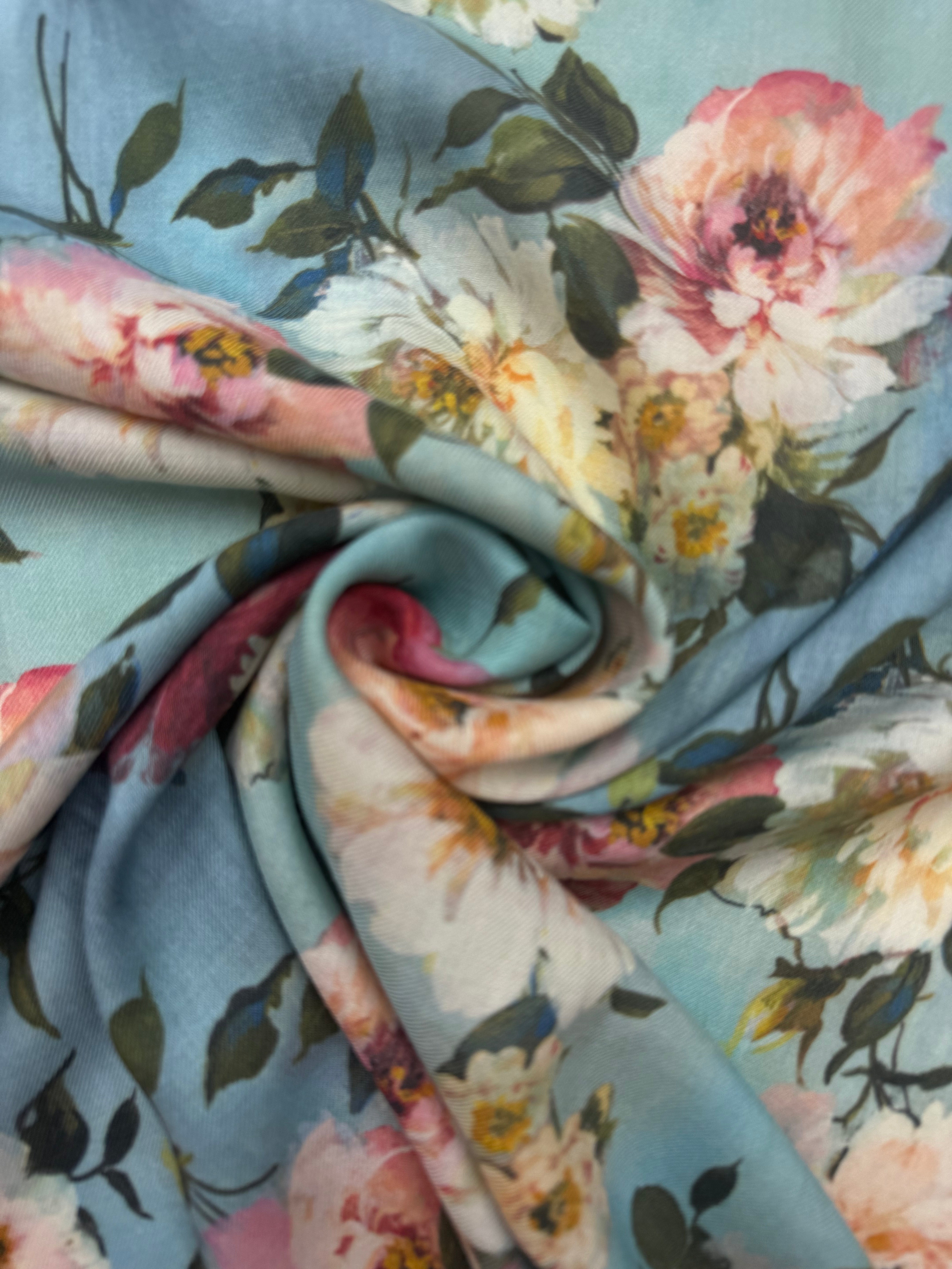 Wollen mousseline met florale print