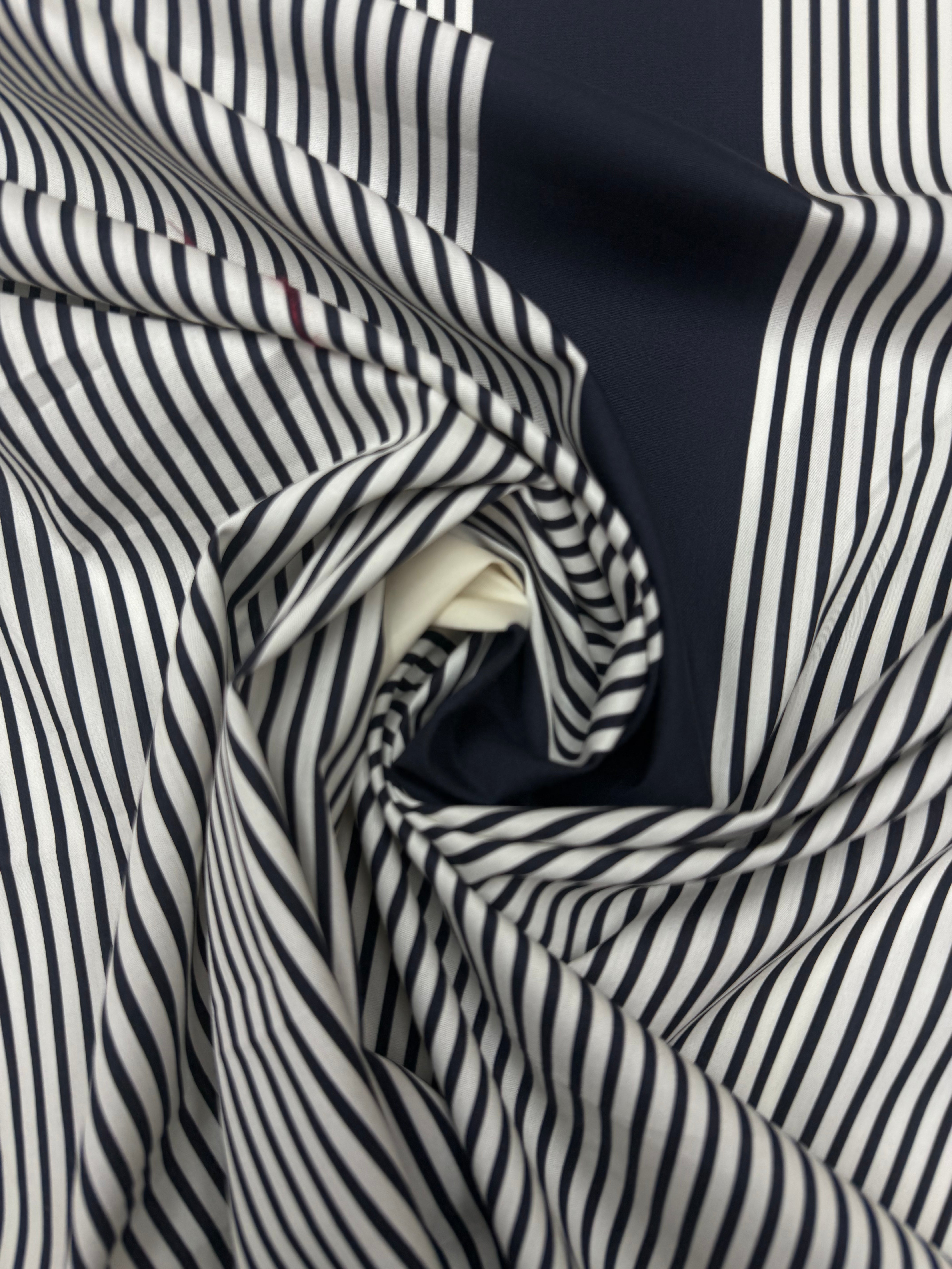 Cotton striped navy ecru broad and narrow stripe