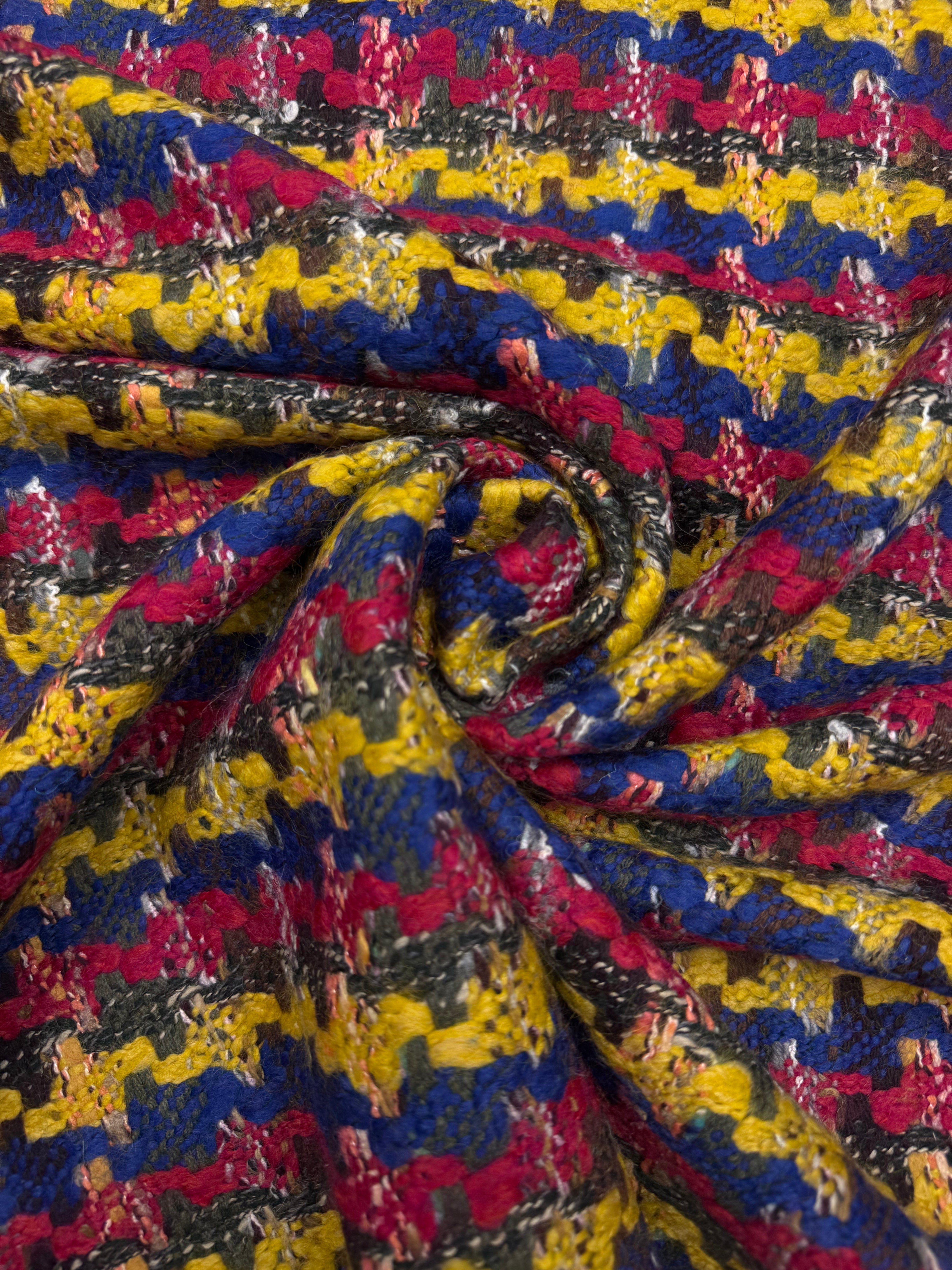Wol Linton boucle blauw geel cyclaam