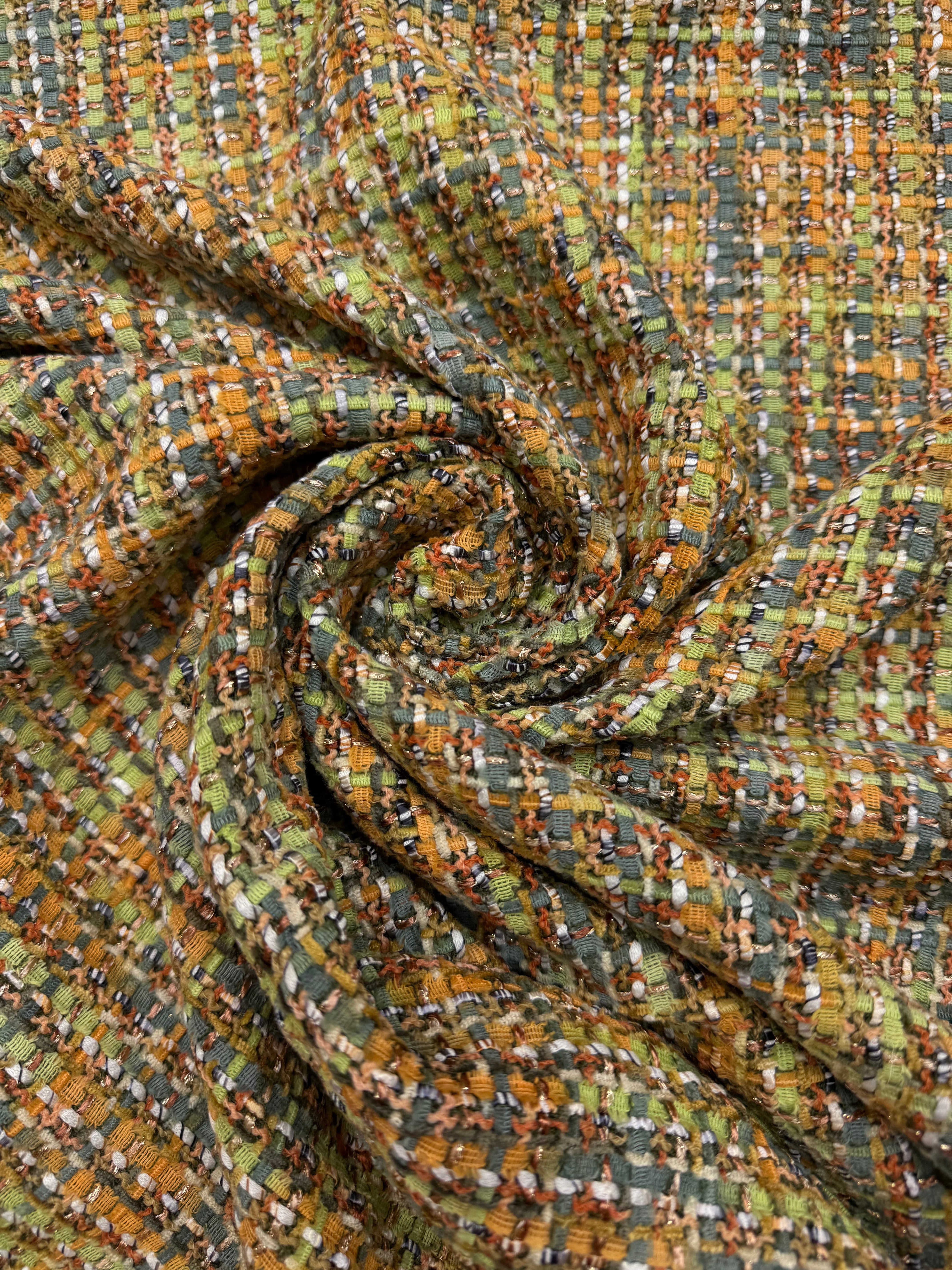 Boucle gekleurde line groen petrol fancy viscose poly mix (Copy)