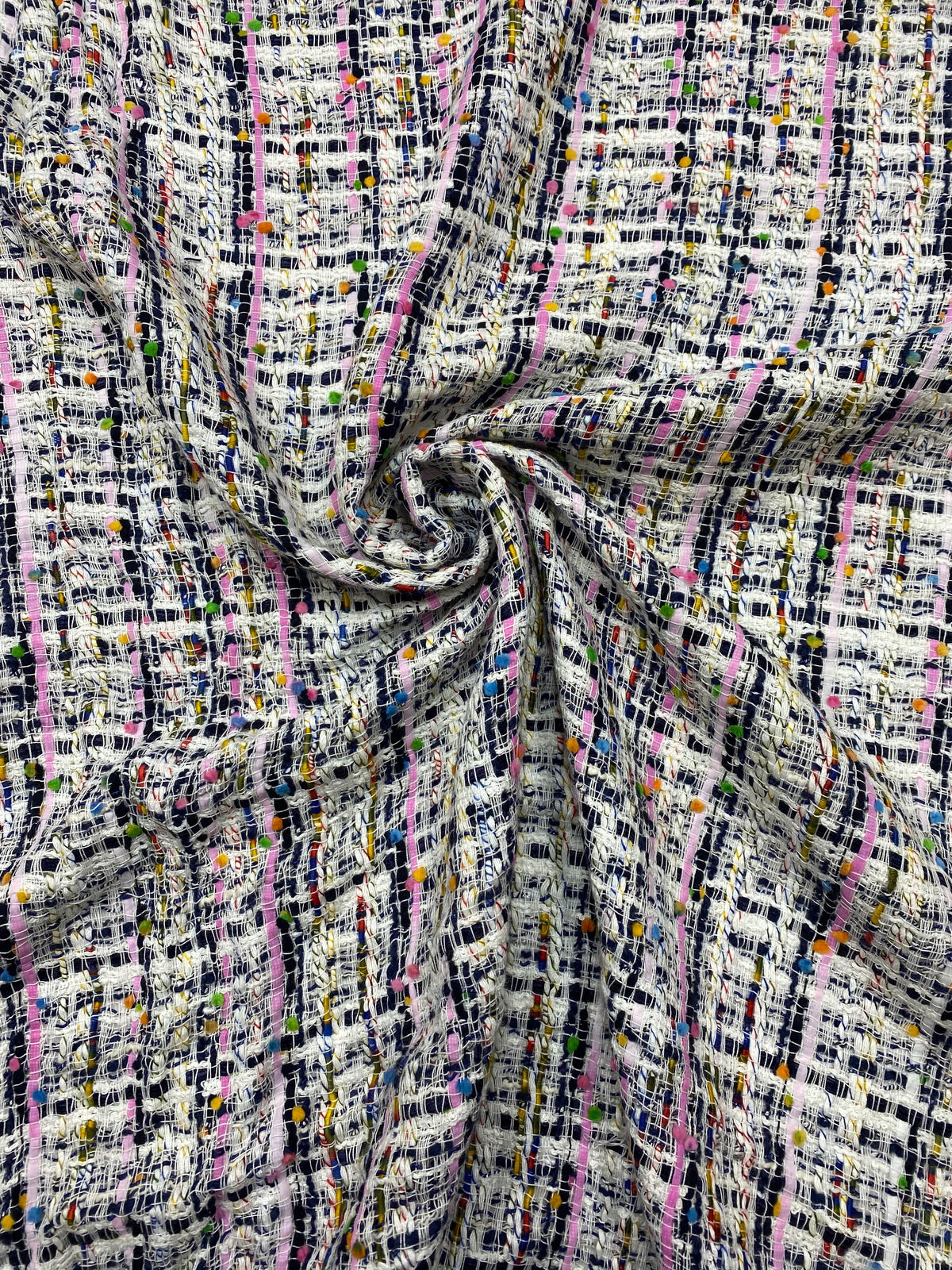 Boucle katoen blend ecru multicolor roze