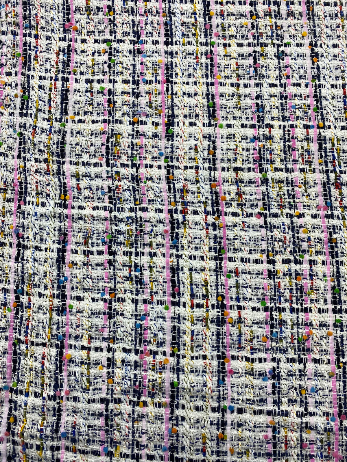 Boucle katoen blend ecru multicolor roze