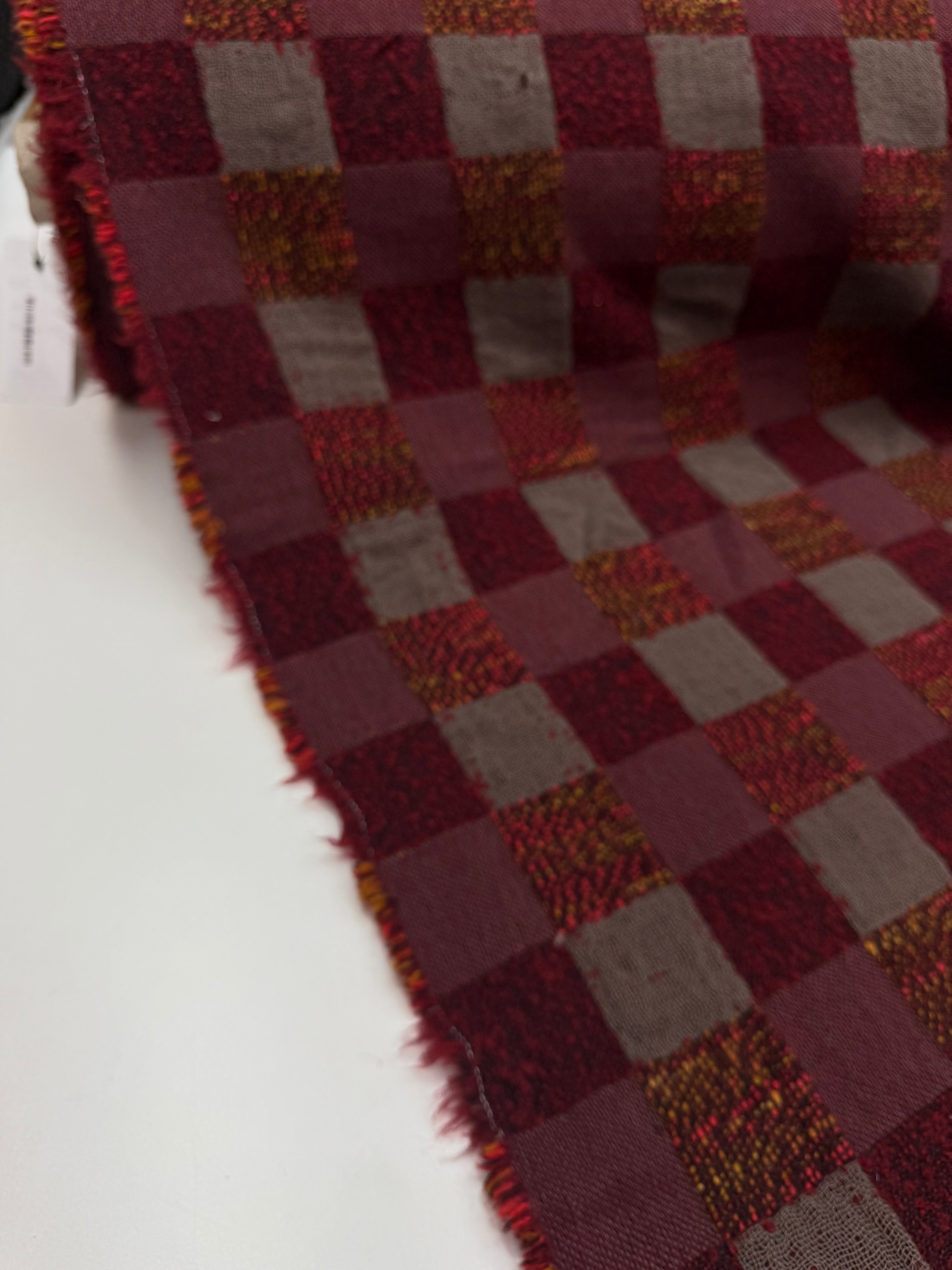 Geblokte wol blend Jacquard rood tinten