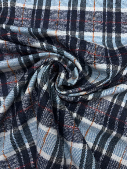 Wollen ruit brushed blauw tinten