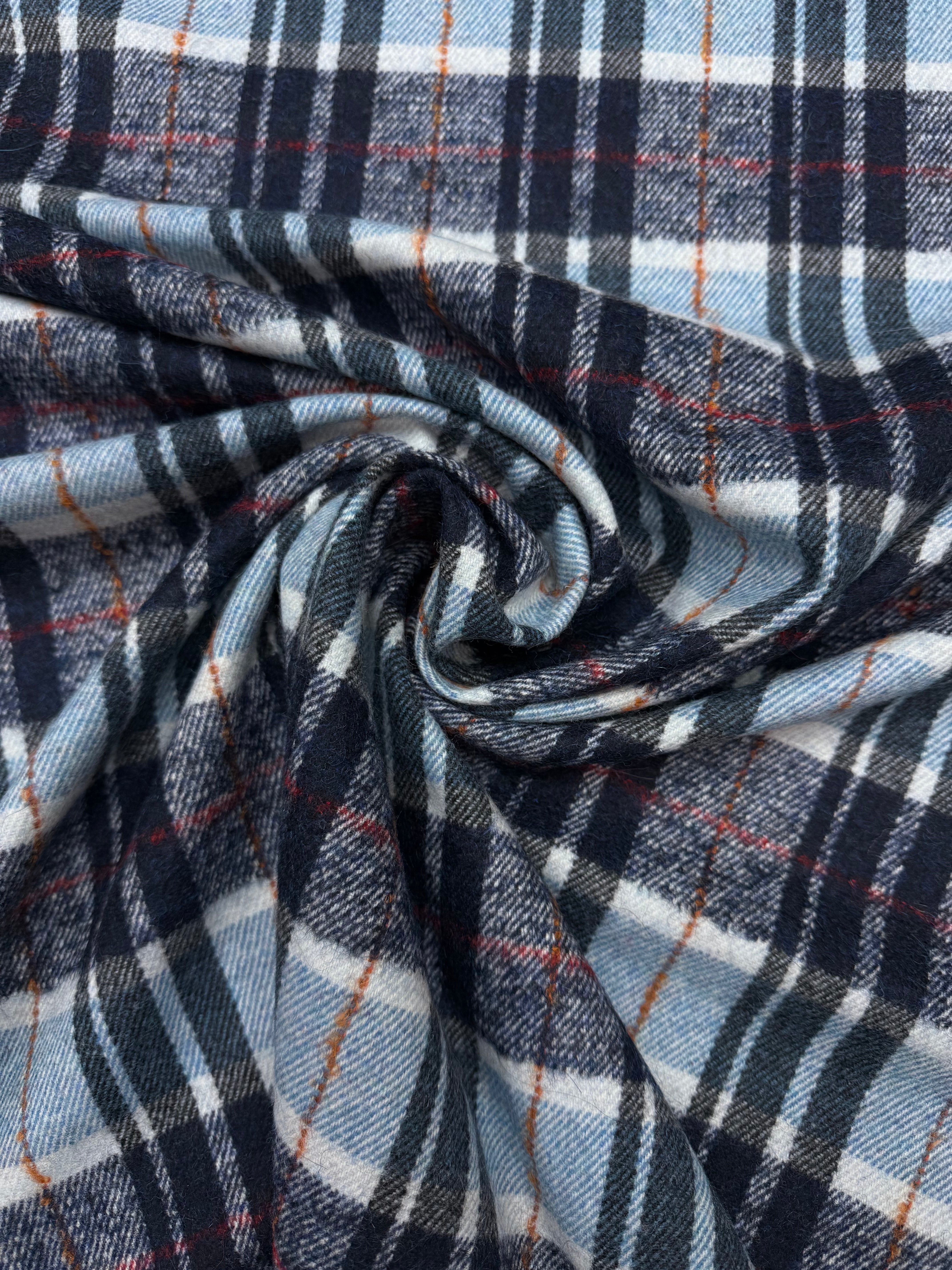 Wool check brushed blue shades