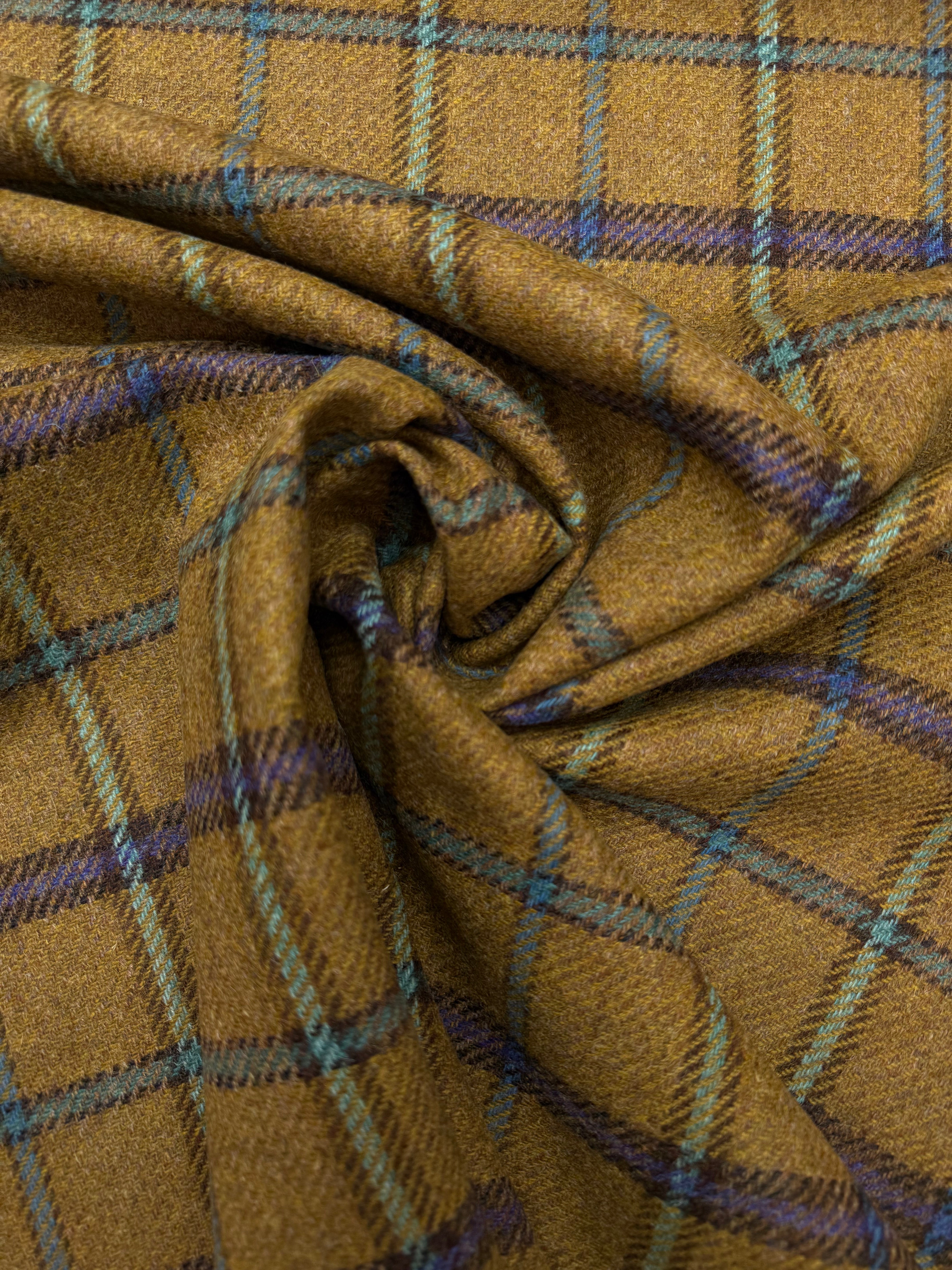 Wool check ochre beige blue shades 3.
