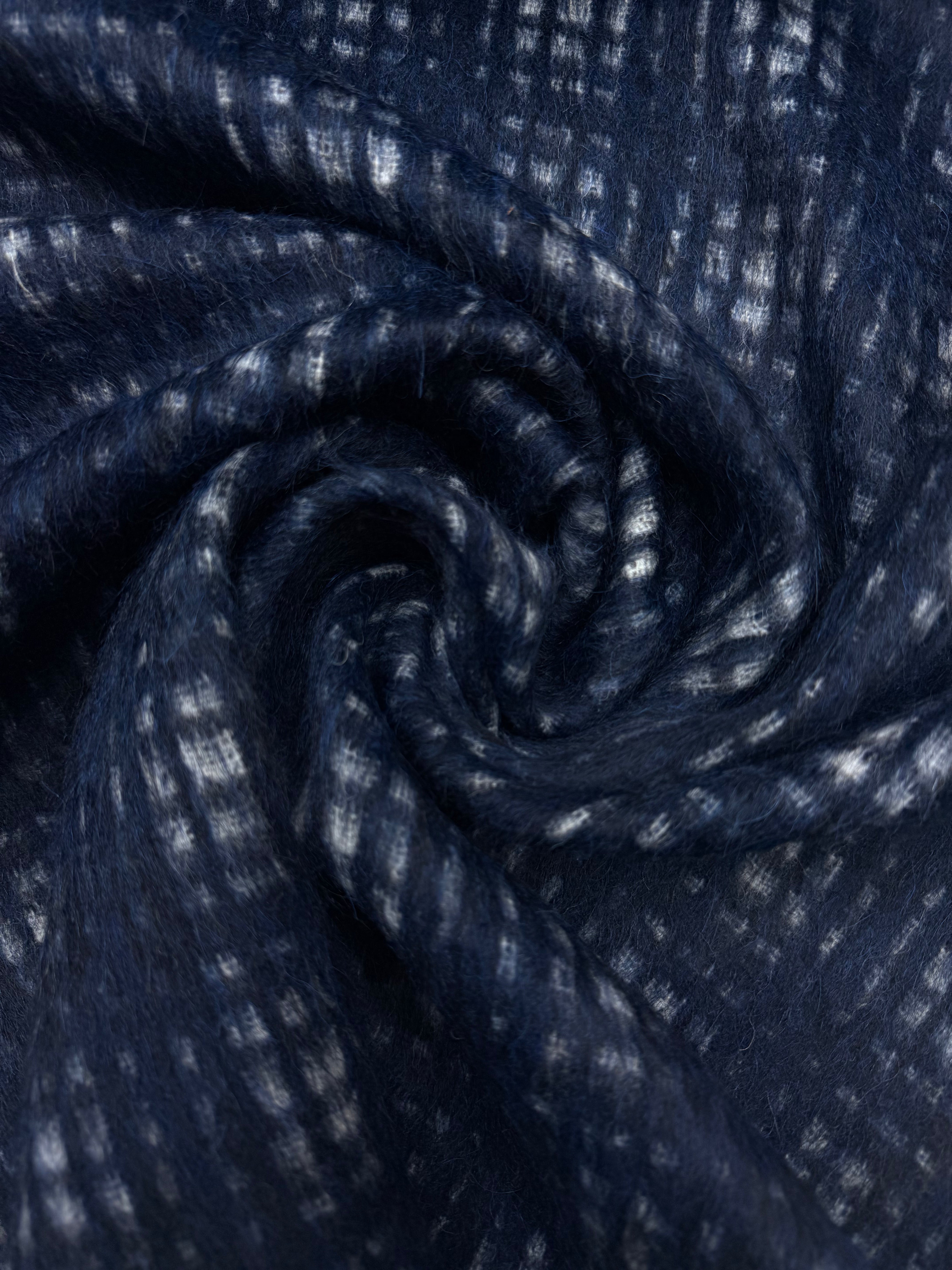Wool mix furry check blue