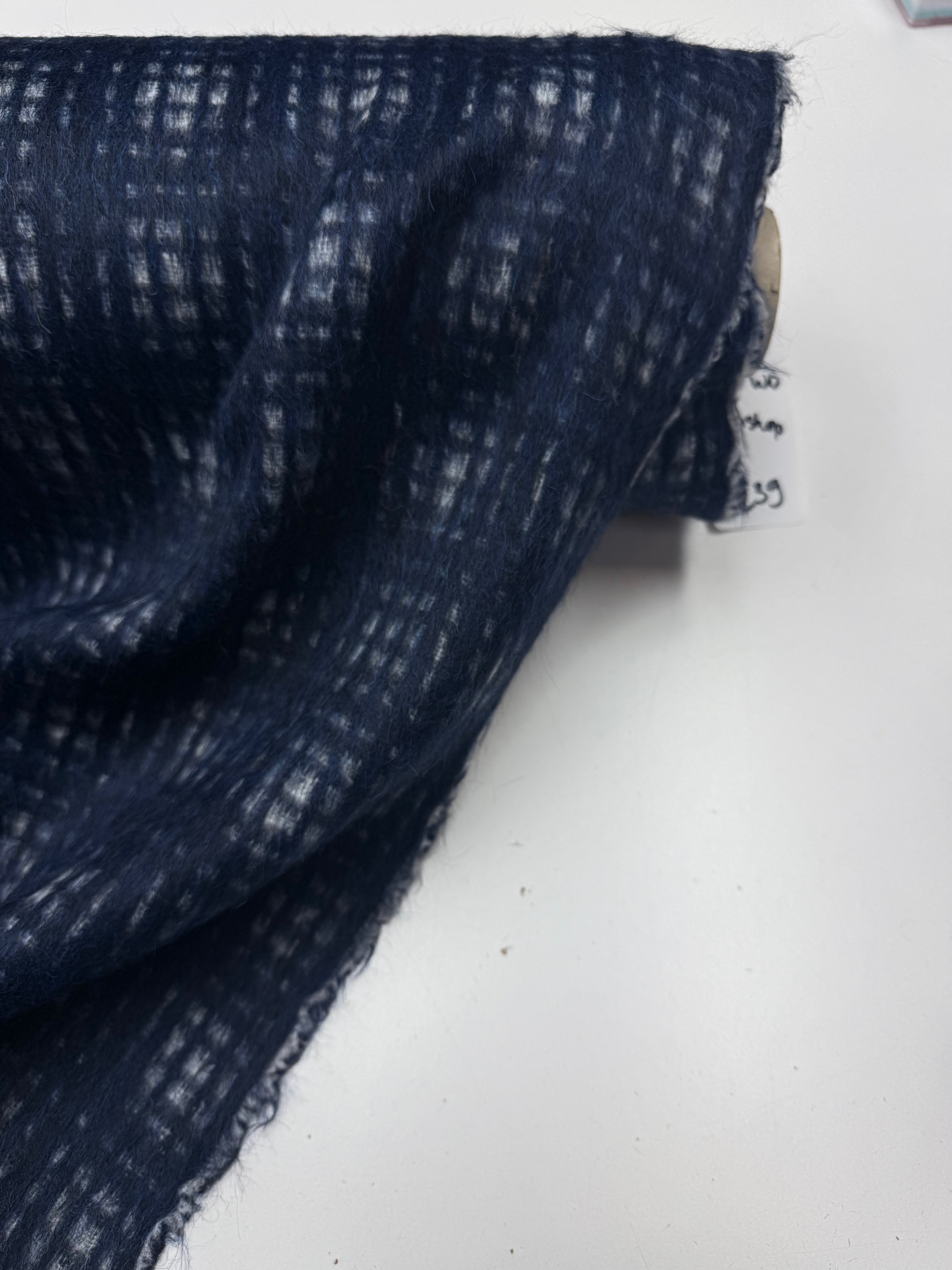 Wool mix furry check blue