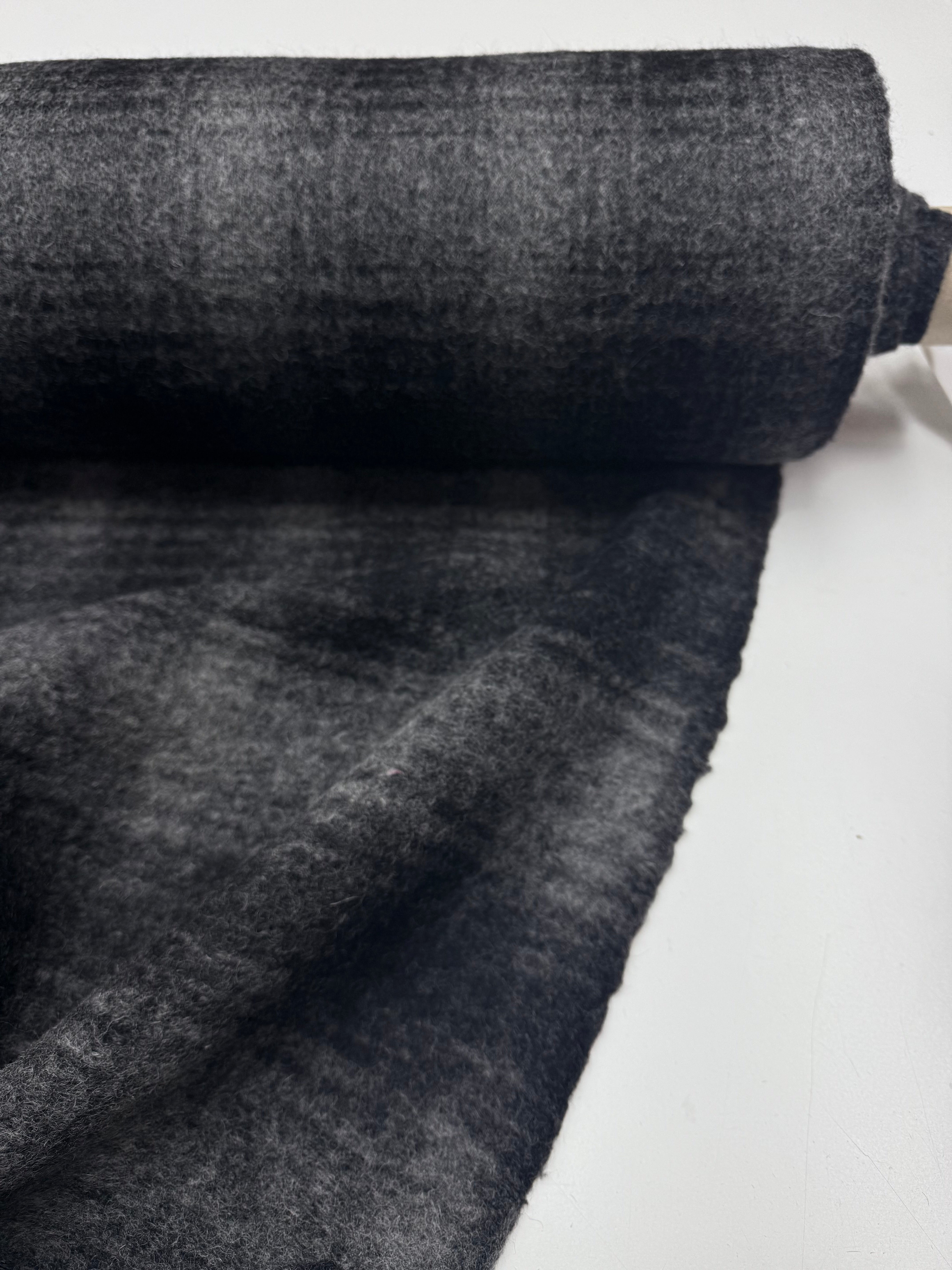 Wool mix furry check knitted gray black.