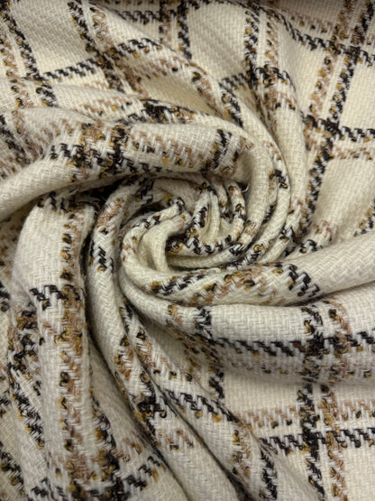Wol  ruit ecru Camel bruin
