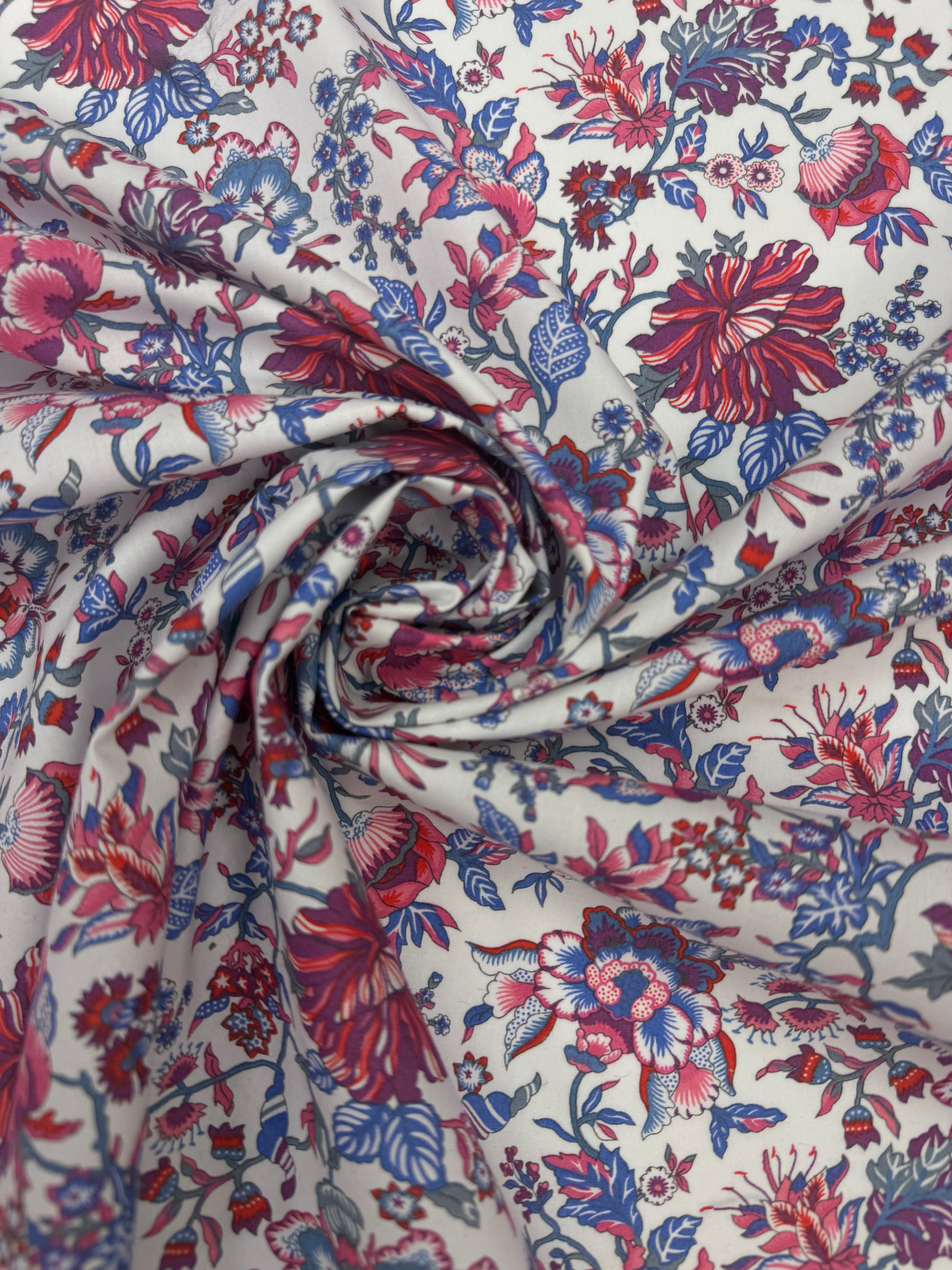 Liberty katoen met print wit blauw rood