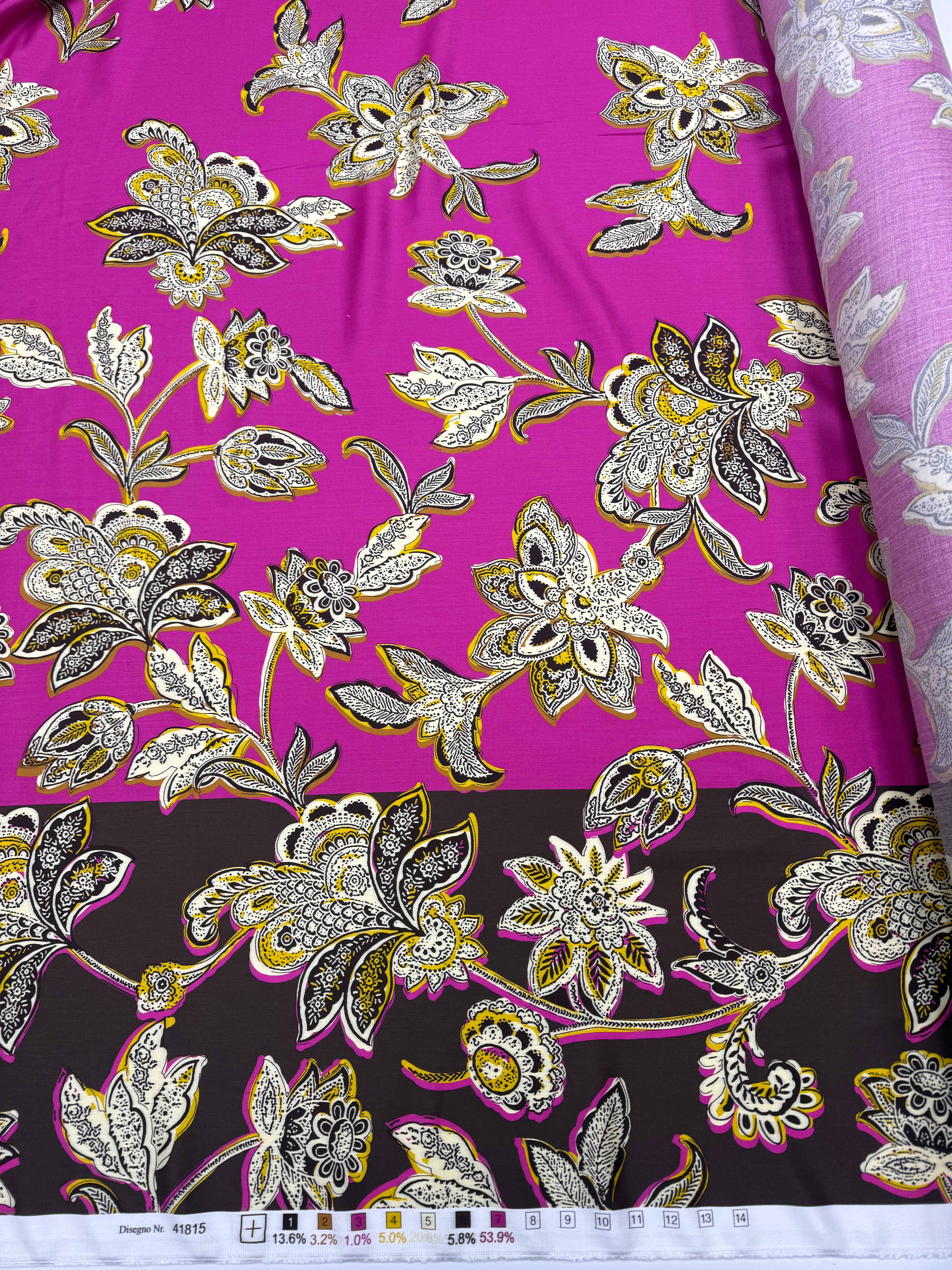 Viscose satin weave Paisley pink brown