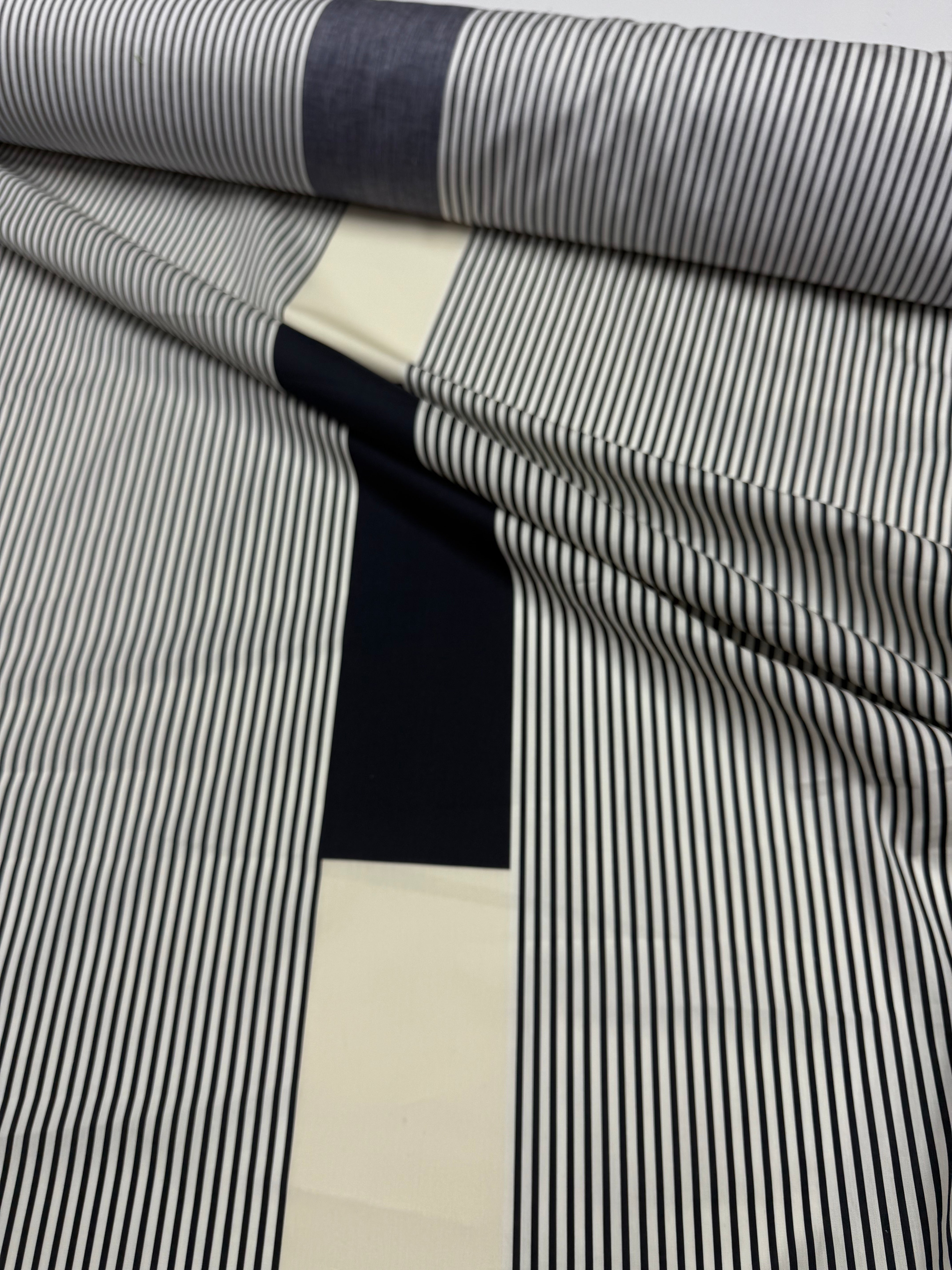 Cotton striped navy ecru broad and narrow stripe