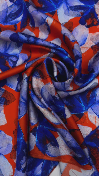 zijden twill floral orange blue