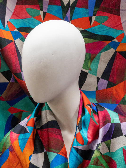 Zijden twill met digitale print urban jungle